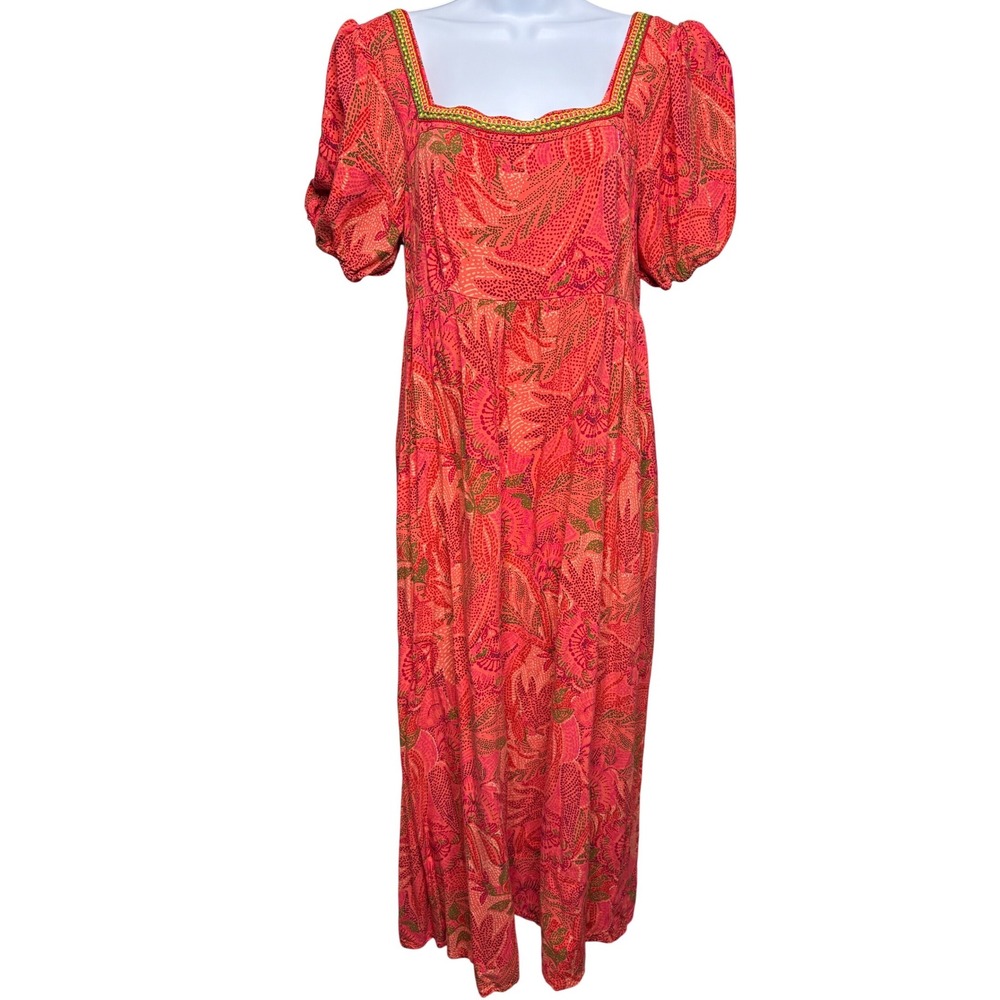 VINCE CAMUTO Womens Orange Paisley Puff Sleeve Maxi Dress M Boho Chic Romantic